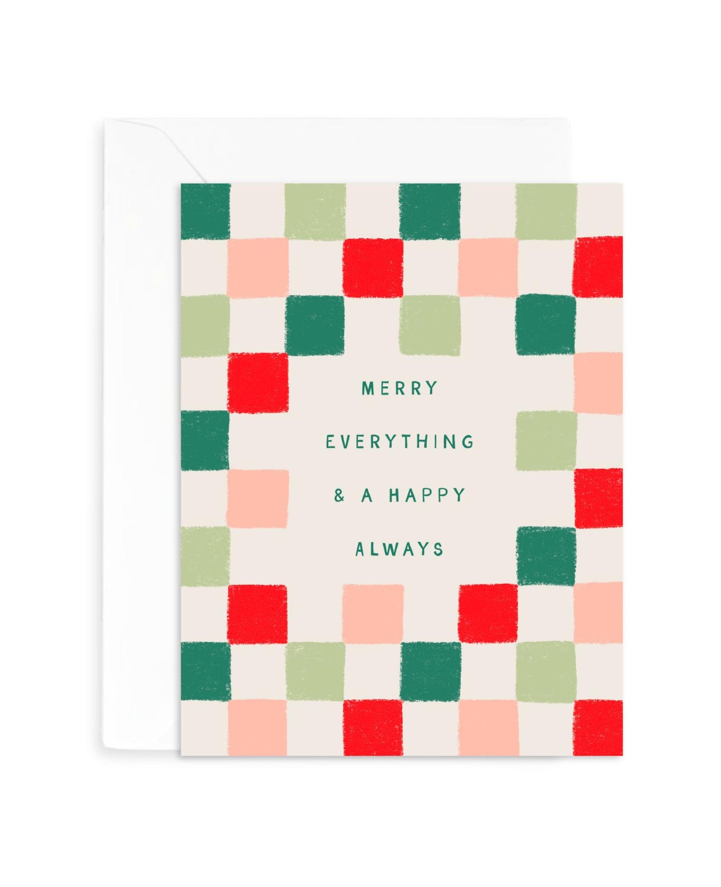 Merry Everything Check Card | Christmas Greeting Card Checkered Design | A2 Blank Holiday Card