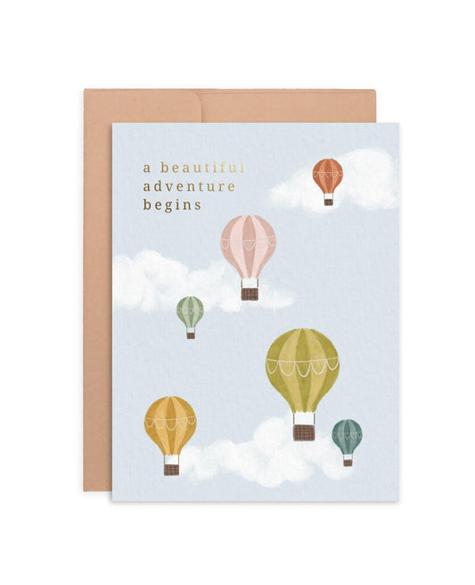Hot Air Balloons Card | Baby New Beginnings Greeting Card | Foil Letter-Pressed | Shower Gift