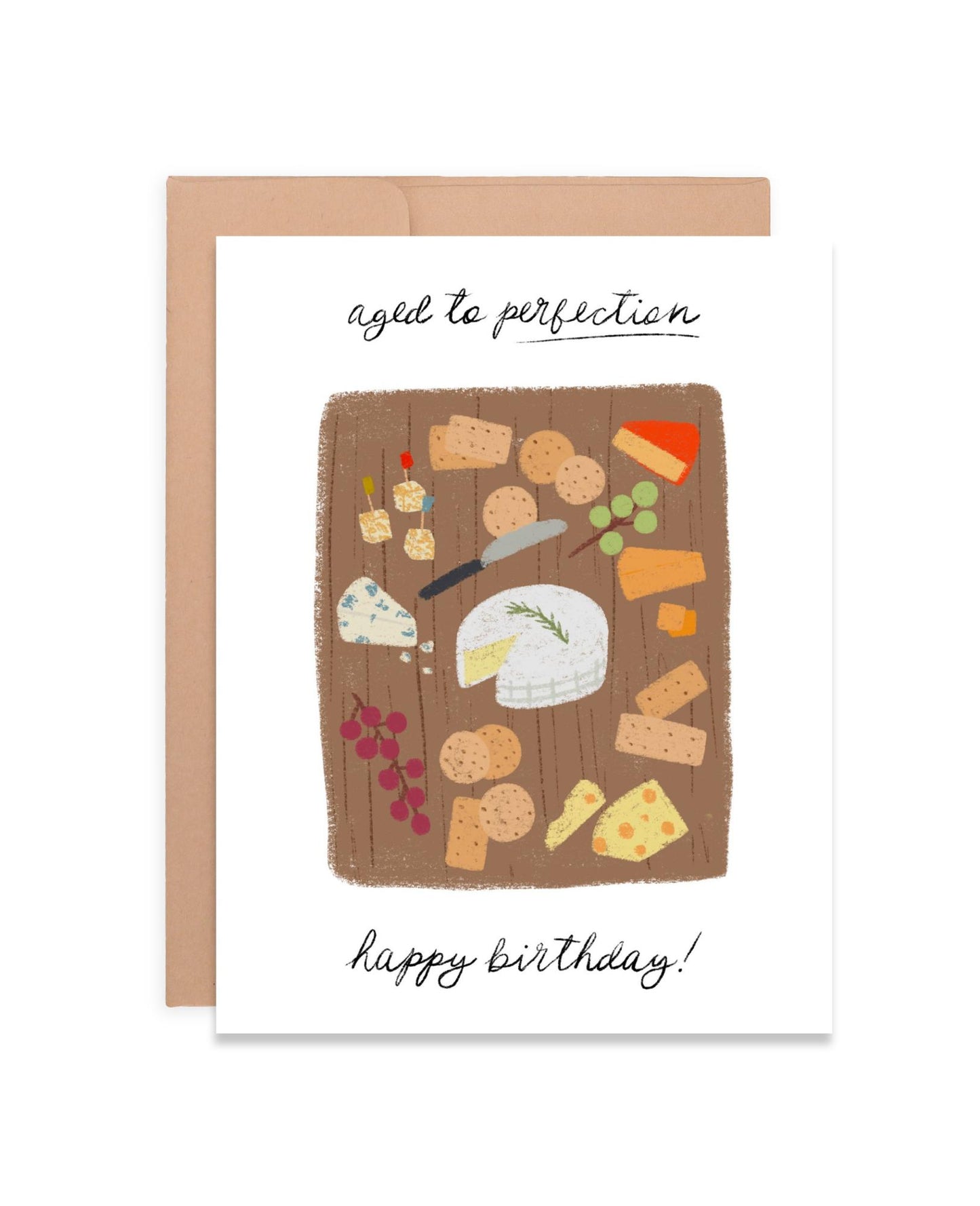 Aged to Perfection Card | Funny Charcuterie Happy Birthday Greeting Card Hand-Drawn Design | For Him or Her A2 Blank Inside