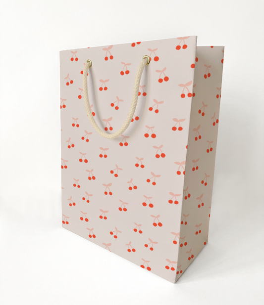 Cherries Gift Bag | Braided Rope Handle | Premium Matte Paper | Summer Cherries