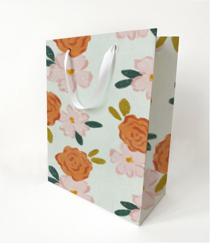 Floral Gift Bag | Flat Ribbon Handle | Premium Matte Paper | Spring Mother's Day Gifts for Her