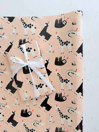 Party Animals Gift Wrap | Continuous Wrapping Paper Roll for Birthday Celebration | Gifts for Her Kids