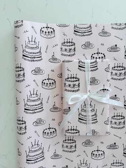 Vintage Birthday Cake Gift Wrap | Continuous Wrapping Paper Roll for Celebration