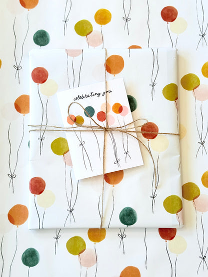 Floating Balloons Gift Wrap | Continuous Wrapping Paper Roll for Birthday Celebration