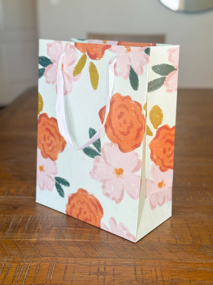 Floral Gift Bag | Flat Ribbon Handle | Premium Matte Paper | Spring Mother's Day Gifts for Her