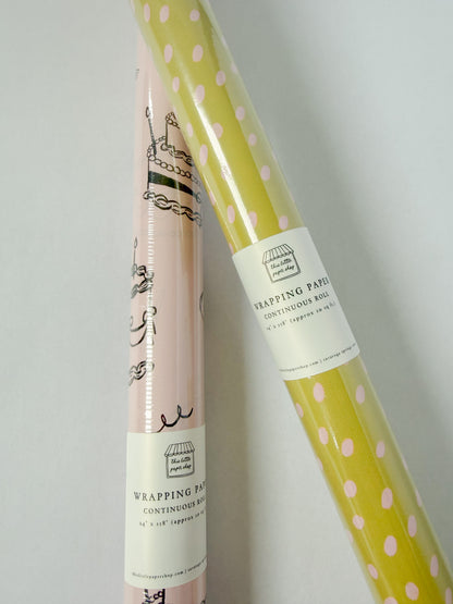 Yellow and Pink Dots Gift Wrap | Continuous Wrapping Paper Roll | Everyday Birthday Celebration