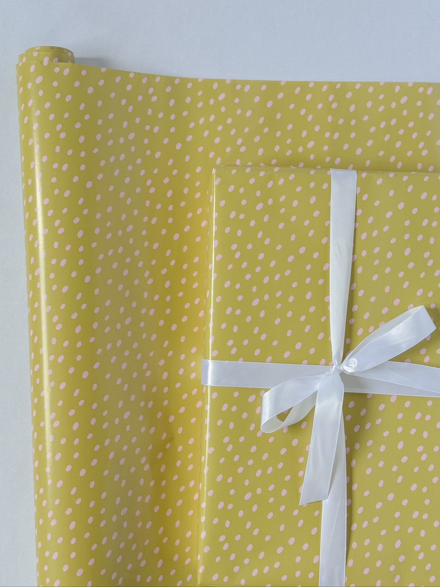 Yellow and Pink Dots Gift Wrap | Continuous Wrapping Paper Roll | Everyday Birthday Celebration