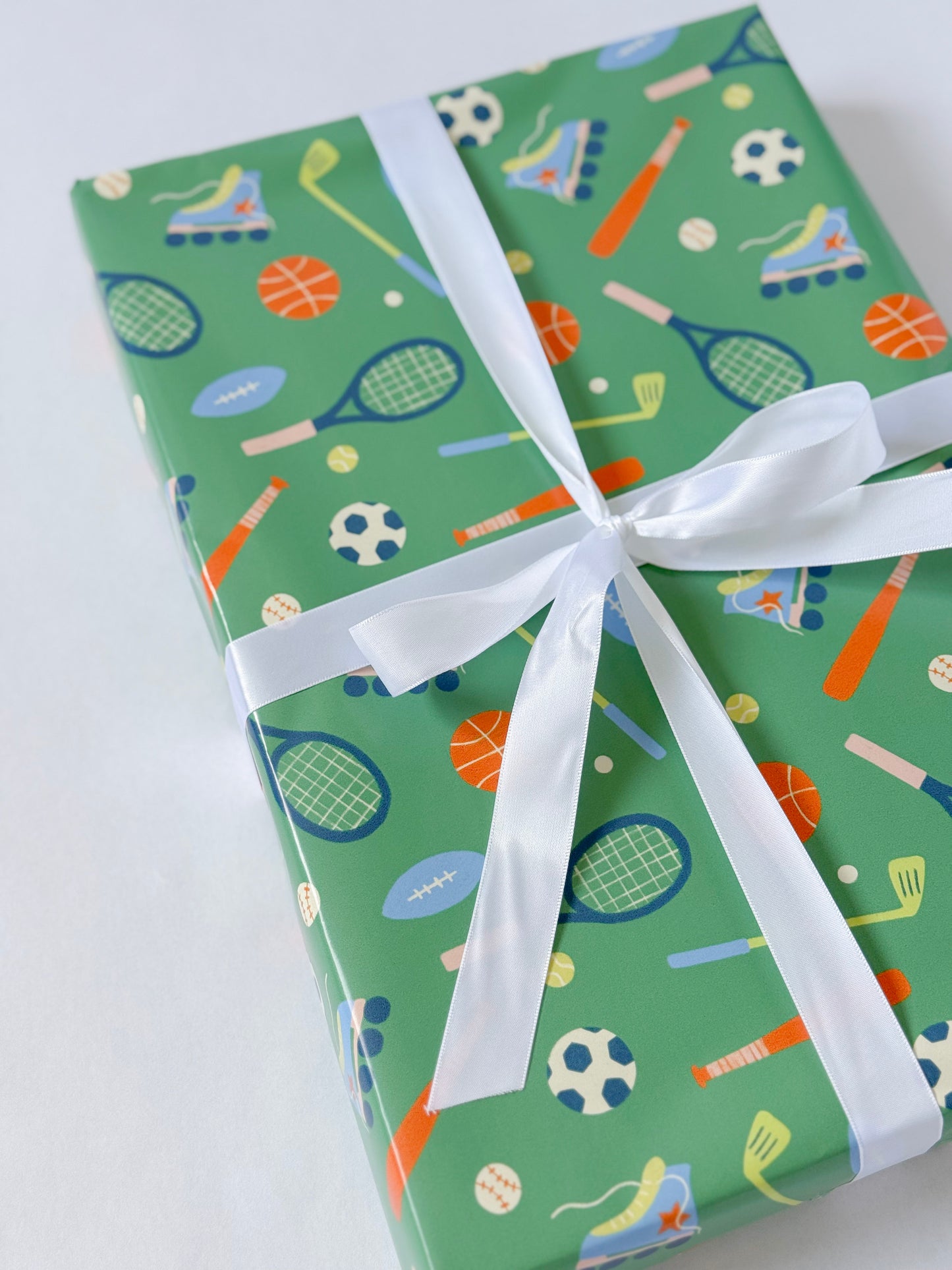 Green Sporty Gift Wrap | Continuous Wrapping Paper Roll | Sports Boy Birthday