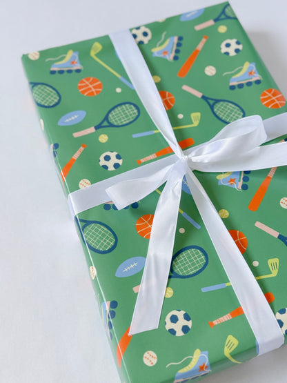 Green Sporty Gift Wrap | Continuous Wrapping Paper Roll | Sports Boy Birthday