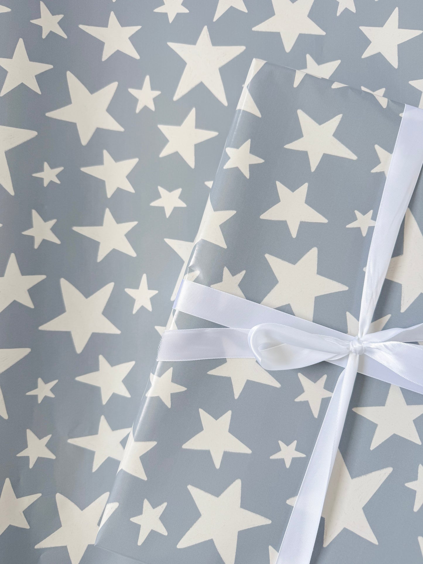 Dusty Blue Stars Gift Wrap | Continuous Roll Wrapping Paper | Boy Gift Baby Shower