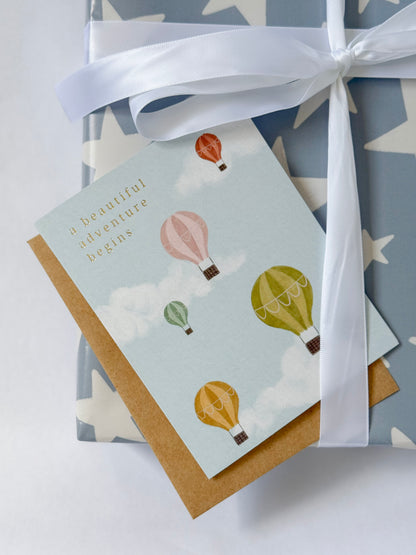 Hot Air Balloons Card | Baby New Beginnings Greeting Card | Foil Letter-Pressed | Shower Gift