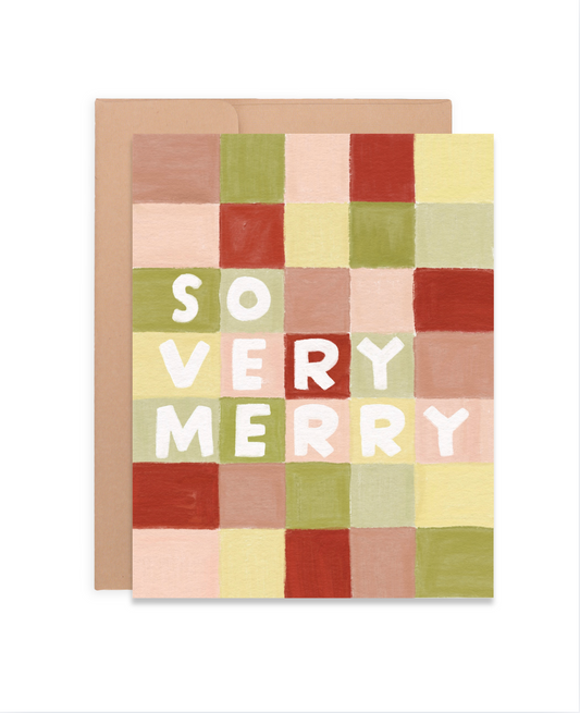 So Very Merry Checkered Card | Christmas Holiday Greeting Card | A2 Blank Inside