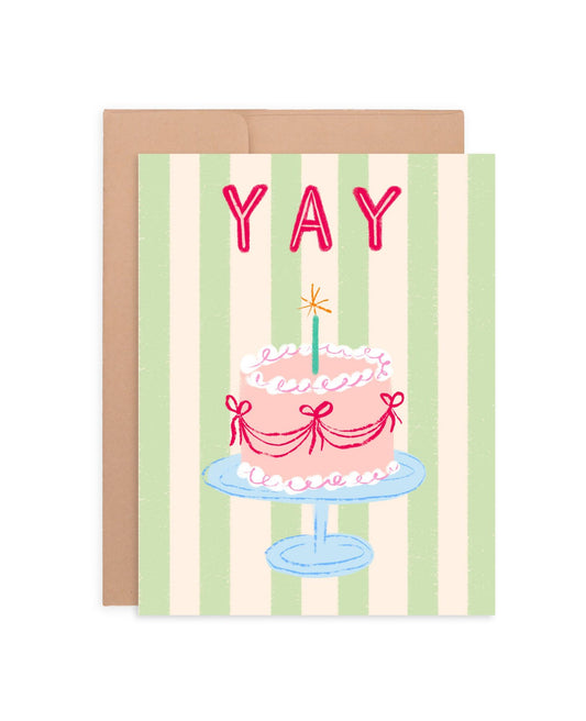 Yay! Birthday Card | Happy Birthday Cake Greeting Card Hand-Drawn Design | For Him or Her A2 Blank Inside